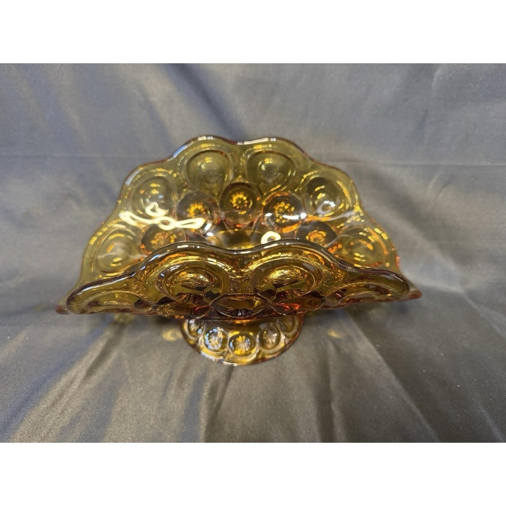 LE Smith Amber Glass Moon and Star  9" Banana Boat Center Piece Console Bowl